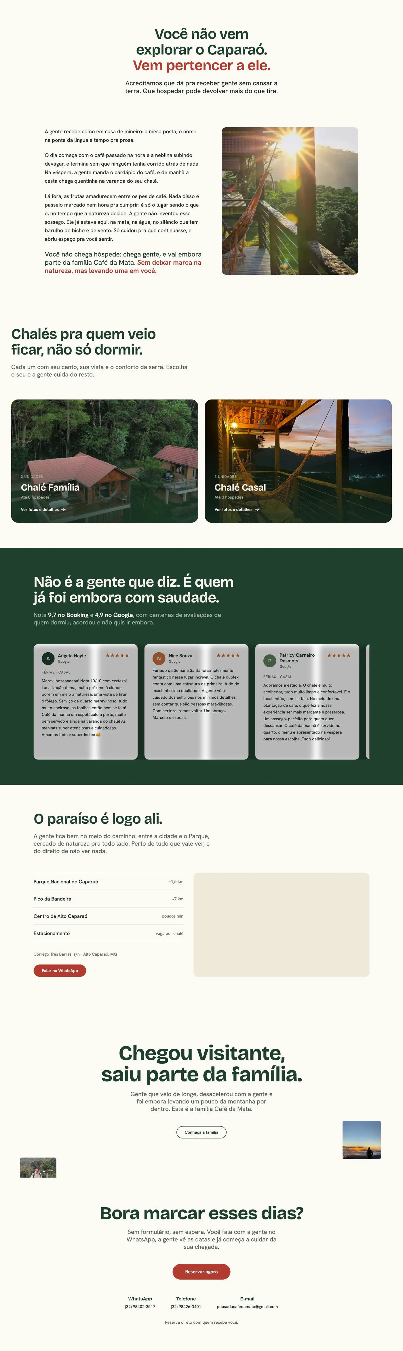 Site Café da Mata: do manifesto às acomodações, depoimentos, localização, família e reserva