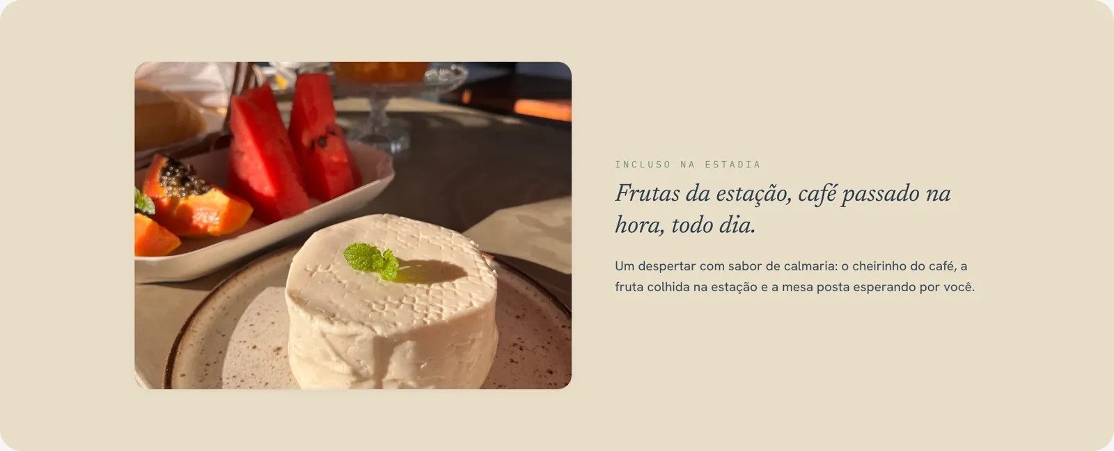 Site Flor do Mar — seção do café da manhã com foto real