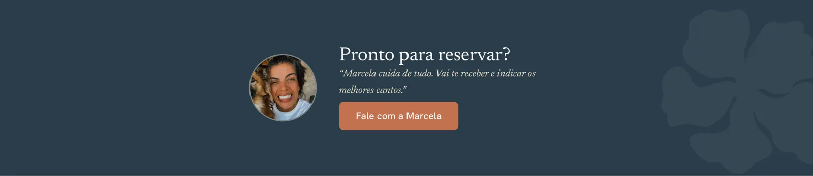 Site Flor do Mar — CTA final com foto da Marcela e botão Fale com a Marcela