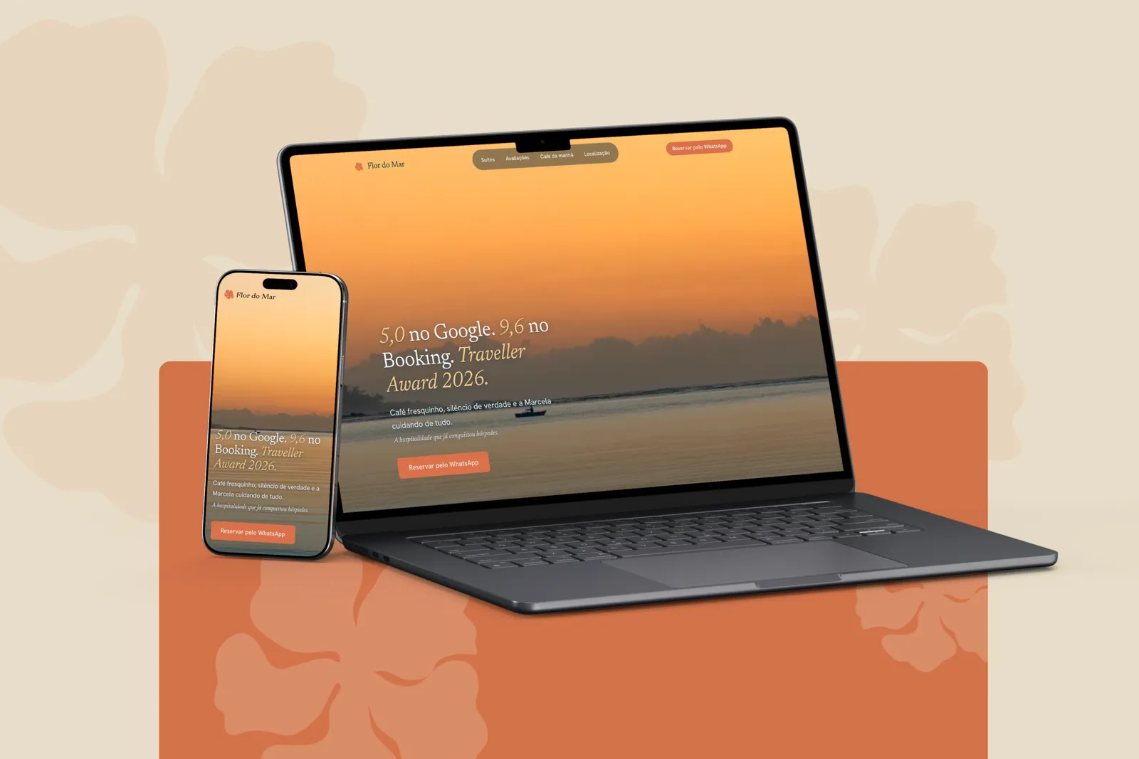 Site da Flor do Mar em notebook e celular — layout responsivo